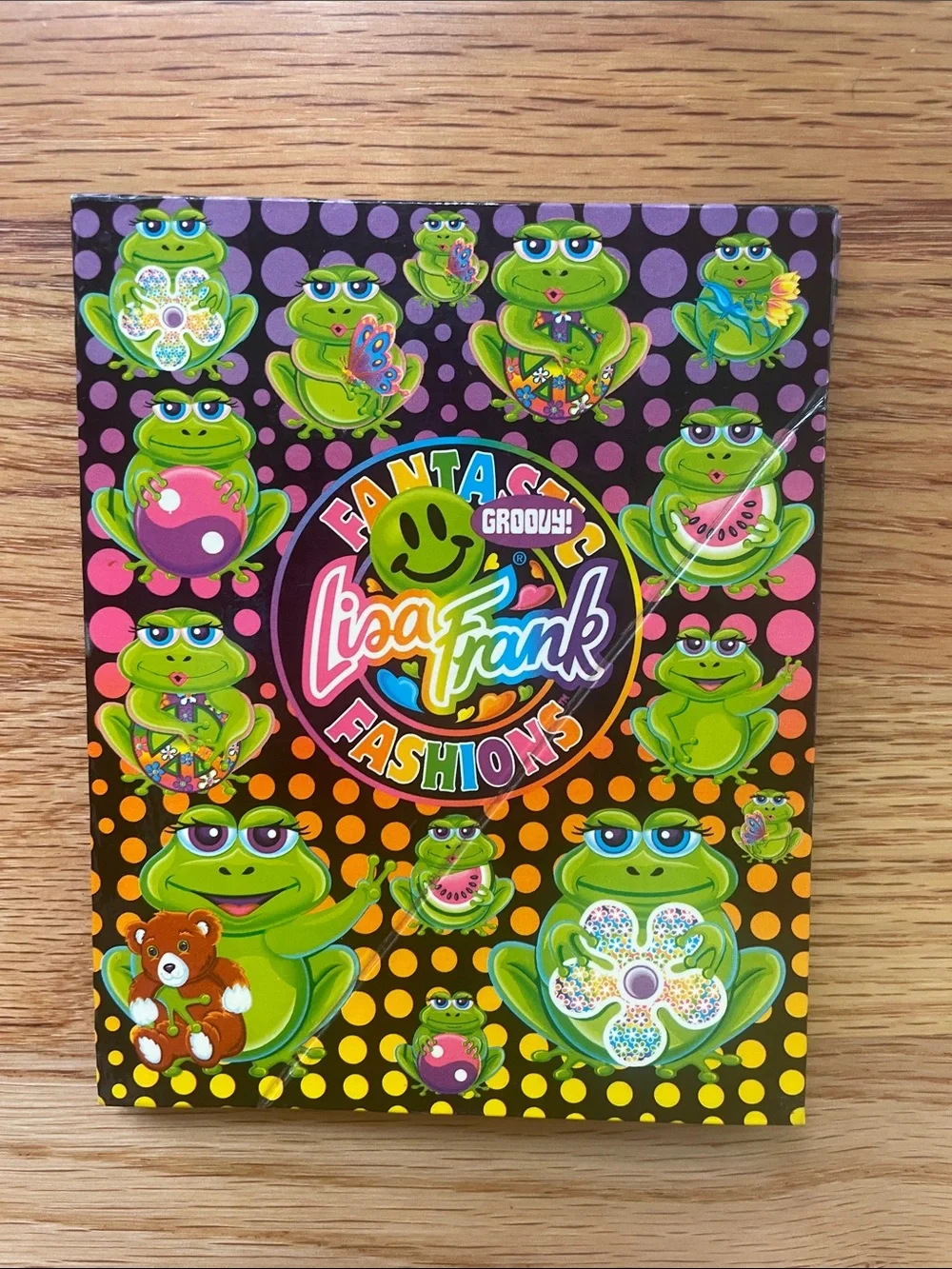 Lisa Frank Bright Green Frog Frame with Rainbow Polka Dots